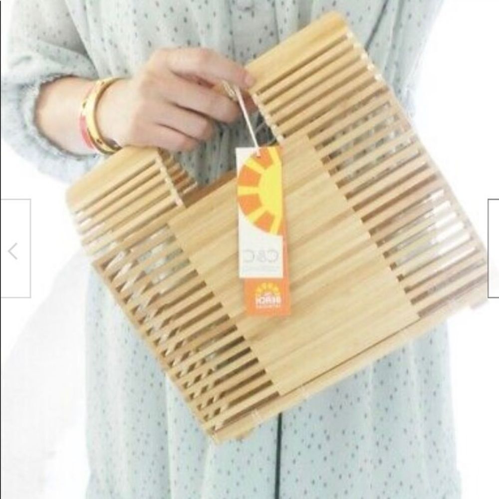 NEW C&C California Bamboo wooden tote handbag